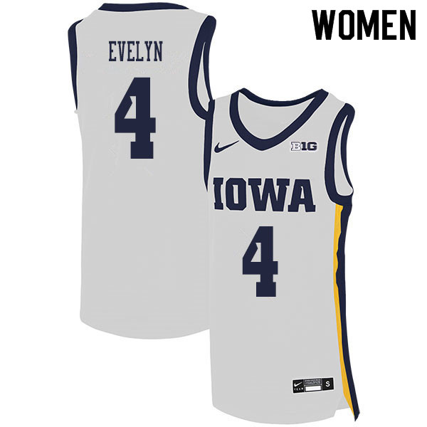 2020 Women #4 Bakari Evelyn Iowa Hawkeyes College Basketball Jerseys Sale-White - Click Image to Close